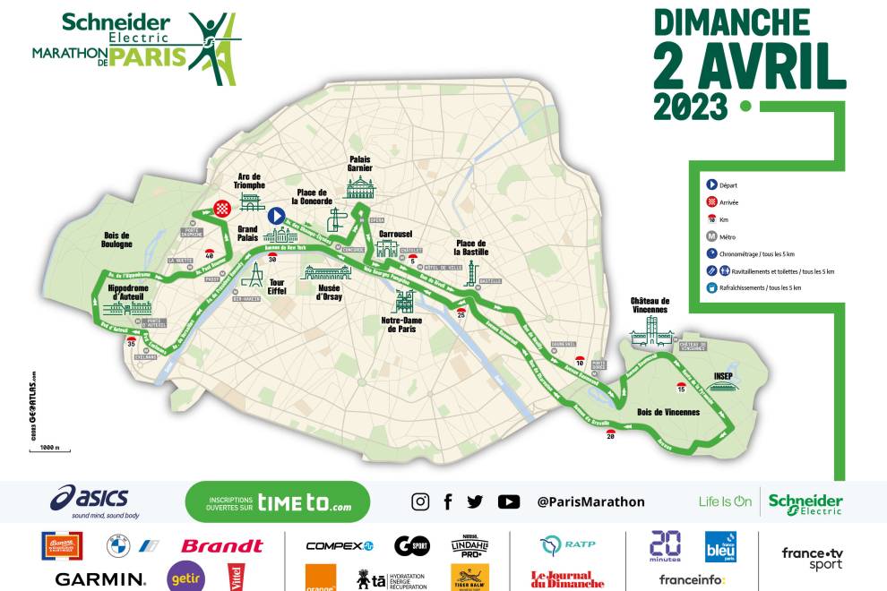 Le parcours du marathon de Paris 2023 en carte 